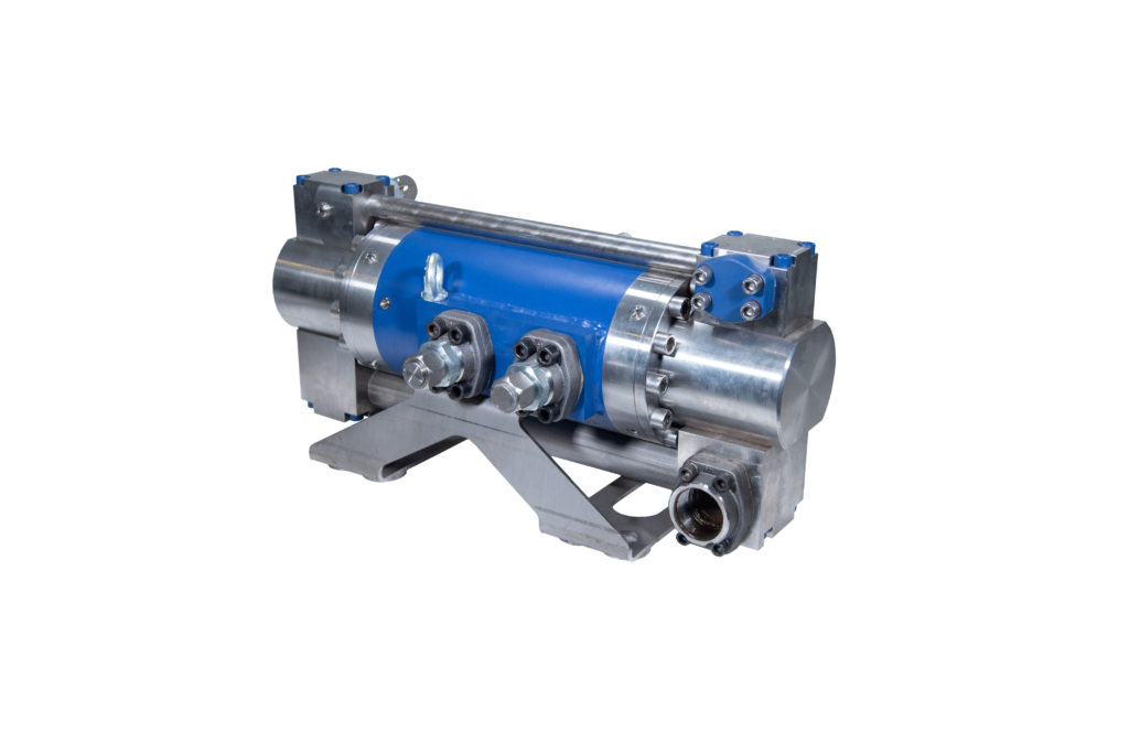 Hydraulische Hochdruckwasserpumpe DYNASET HPW aus Edelstahl und speziell beschichtetem Stahl.