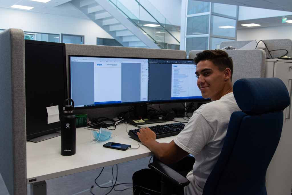 Dynaset summer helper Mikael at the office