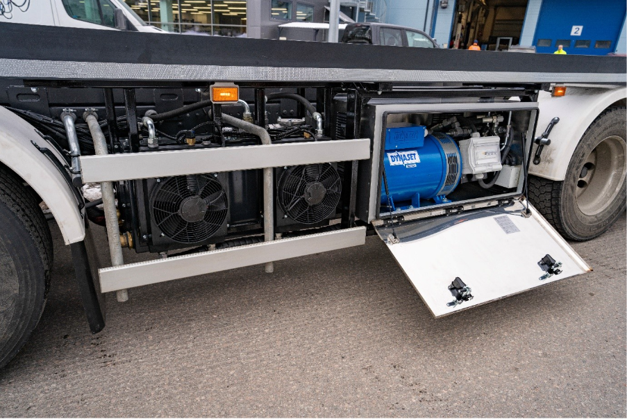 DYNASET HG65 Hydraulic Generator installed in a Scania R500 heavy-duty service vehicle